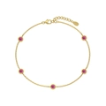 Elegant gold S925 silver bracelet with five round pink gemstones and lobster clasp - 925 Silver / Golden Red