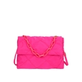 Bright pink quilted crossbody bag with oversized chunky chain and flap closure detail - Rose Red