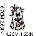 Close-up of ghost embroidery patch with pink flower and bat, measuring 6.7x4.2 cm - Flower Bat Ghost (46)