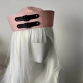 Pink striped sailor beret hat for women featuring black bands and metallic buckle detail - M (56-58cm) / Pink With Belt Buckle