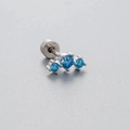 Titanium steel labret stud with crescent blue zircon stones in elegant silver finish - Triple Stone Arc Arrangement Style (A21-3) / Single Piece