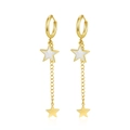 Eleganti orecchini a cerchio in acciaio inossidabile placcato oro 18K con stelle - Stile Doppia Stella Oro (MS-737 Gold)