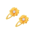 Pair of yellow fabric flower hair clips with central rhinestone and BB clip - Apricot Yellow