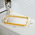 Golden rectangular carbon steel tray with ribbed acrylic base, size 34x22x4.5cm - Small Vertical Stripe Tray / Gold
