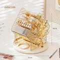 Rotating amber gold cosmetics organizer with jewelry tree stand and tiered storage tray - Amber Gold