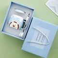 Light blue ceramic hedgehog mug gift set with spoon and lid in a matching gift box - Blue Cup + Lid + Spoon + Blue Gift Box