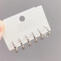 Detailed view of five silver-toned micro-paved zircon hoops on a display card - Five-pair Set / Silver (E032)