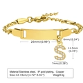 Gold stainless steel chain bracelet with engravable ID plate and crystal letter S charm - 12CM Letter S / Gold