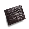 Short brown bifold wallet for men featuring luxury crocodile skin texture and leather finish - Coffee