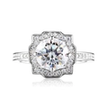 Classic silver moissanite ring with a brilliant round center stone and halo setting - US 5 / Octagon Halo 2ct-Silver