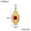 Golden stainless steel oval pendant with radial texture and a red stone inlay - Red (FP29082B-1)