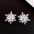Silver snowflake earrings with sparkling zirconia inlay on a premium dark background - 63# Full Diamond Snowflake Silver (63# Silver Pin-Silver-Snowflake)