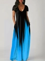Detailansicht des vertikalen blauen Farbverlaufs und der Seitentasche an diesem Maxikleid - S / Oberteile / Schwarz-Himmelblau-Verlauf