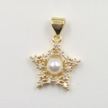 Elegant gold star pendant necklace with central pearl and sparkling zircon stones inlay - Gold Bead Star