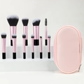 Set de 10 brochas de maquillaje portátiles con estuche rosa y cerdas suaves degradadas - Juego de 10 Mini Brochas Mango Negro Bolsa Rosa