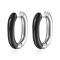 Modern two-tone black and silver stainless steel oval hoop earrings with a polished finish - 4*23 Two-tone Black Silver Oval Hoop