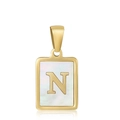 Golden rectangular necklace pendant with white shell inlay and letter N detail - Letter N