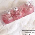 Pink feather pattern Christmas balls with silver sequins and glitter finish, 8cm set - 8cm Diameter/Pack of 3 / Feather Pattern Pink Painted