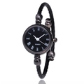 Elegant women's black quartz bangle watch with twisted mesh strap and Roman numerals - Black Black Dial Roman Numerals