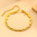 Bracelet double rang en acier inoxydable plaqué or 18k avec chaînes serpent et fleurs - Bracelet à Lame Double Couche Plaque Rectangulaire Doré (T204)