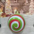 Inflatable Christmas ball with red and green spiral stripes and a gold hook - Red and Green Candy Pattern
