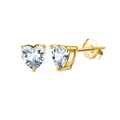 Elegant S925 sterling silver heart-shaped stud earrings with sparkling clear zircon stones - White (Gold Plated)