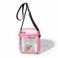 Transparent PVC crossbody bag with pink leather trim and adjustable black shoulder strap - Pink