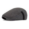 Classic dark gray flat peak cap in textured blend fabric with black ribbon and metal rivets - Dark Gray