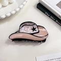 Pinza per capelli a forma di cappello da cowboy rosa e bianco con stella nera - 8.5cm / Marrone