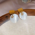 Dettaglio di orecchini placcati oro 24k con madreperla bianca e zirconi scintillanti - Stile Rombo Placcato in Oro Vero 24k (HE25910-WE2396)