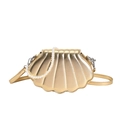 Golden shell-shaped crossbody bag with pearl chain and metallic quilted texture finish - Gold
