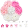Detailed view of flower-shaped organizer with pink and white floral beads and small pearls - 05-Pink White 3D Flowers Pearls Mix