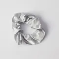 Silver grey satin silk hair scrunchie with glossy finish and elegant pleated texture - Scrunchie_Silver