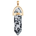 Polished hexagonal black and white spotted natural stone pendant with gold metal setting - Gold O-Chain / Synthetic Snowflake Stone