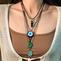 Ensemble de 4 colliers bohèmes avec pendentif mandala et perles en verre evil eye - Style Ton Bronze (5883)