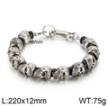 Punk vintage skull beaded men's bracelet with lobster clasp and 220mm length - Steel Color + Black Resin Bead