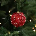 8cm red Christmas ball ornament with white faux pearls and gold hanging cord - 8cm/16.5g / Red