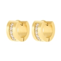 Gold plated stainless steel huggie earrings with embedded square white zircon stones - Wide Surface Row Zircon Huggie (KE109379-XY)