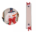 Christmas burlap table runner featuring snowman print and red cardinal bird motif - Snowman
