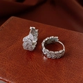 Silver leaf hoop earrings with pave white zircon inlay on dark brown leather base - Zirconia Wheat Ear Hoop (36# Silver-Zirconia Wheat Hoop)