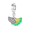Silver ginkgo leaf charm with black zircon pavé and green enamel for DIY bracelets - Ginkgo Leaf Pendant