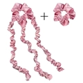 Pink silk heatless jellyfish hair curler set with matching scrunchie on white background - Pink