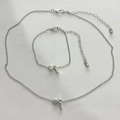 Parure en argent avec collier à pendentif cœur et barre et bracelet assorti pour femme - Lettre I Style (4407) / Argent