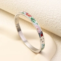 Silver-finish titanium steel bangle with colorful floral enamel patterns and spring clasp - 6mm Enamel / Silver Graffiti (A696)