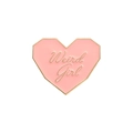 Pink heart enamel pin with gold geometric trim and Weird Girl cursive lettering - Pink Polygon Geometric Heart Style (QHXZ2183)
