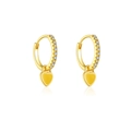 Boucles d'oreilles S925 dorées avec pendentif cœur et cristaux blancs brillants - Argent 925 / Or 18K / Coeur Jaune