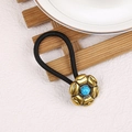 Western cowboy style hair tie with gold flower charm and turquoise stone in black - Gold Flower-Blue