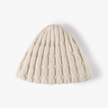 Off-white jacquard knit beanie in thick ribbed texture for a warm winter fashion look - Beige