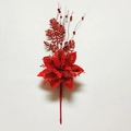 Artificial Christmas poinsettia flower with red berries and glitter for party decoration - Red