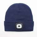 Dark blue knitted beanie with integrated 4-LED headlamp and push-button switch - 4-LED Style / Dark Blue